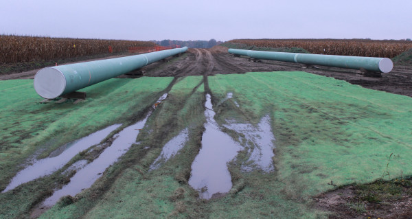 The newer and larger Line 6B pipeline is staged for installation.