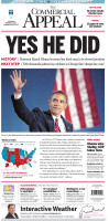 Candidate Obama's campaign slogan 'Yes We Can' turned into headline. 