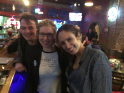 Nick Gordon, Brooke Fearnley and Julyanna Rogers wait for the debate to begin.